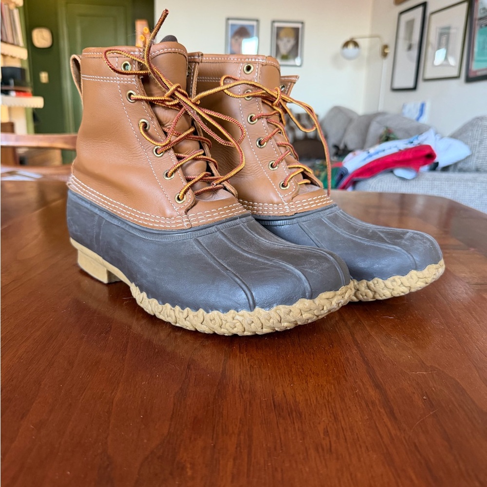L.L. Bean Two-Tone Brown Leather and Gray Rubber Duck Boots